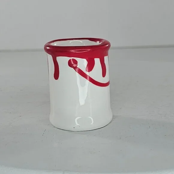 Ceramic Shot Glass With Red Drip Design Toothpick Holder Paint Spilled Design - Picture 3 of 6
